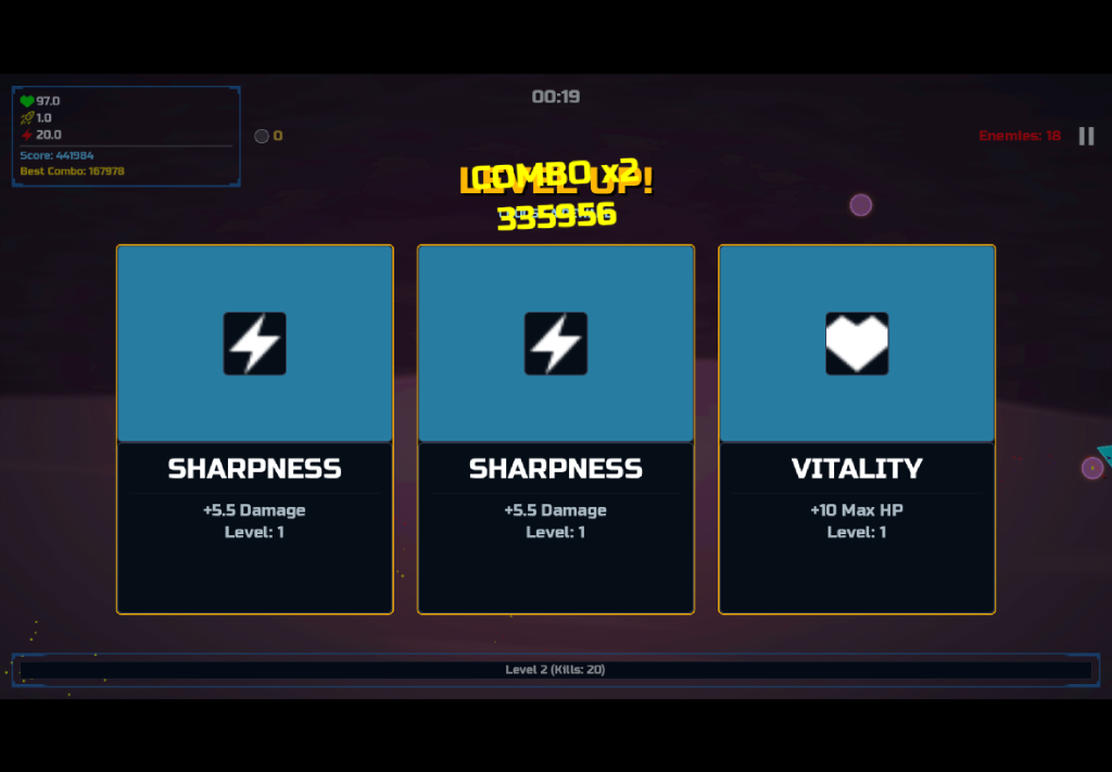 Geometry Ronin level up screen with upgrade options