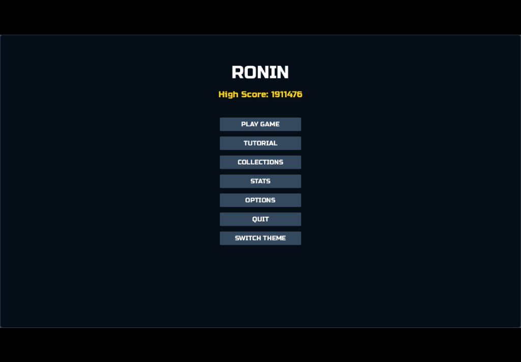 Geometry Ronin main menu with high score display